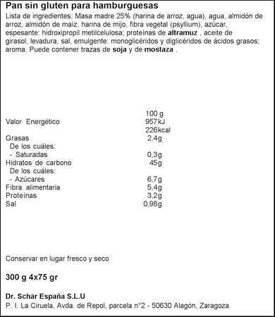 Pan de hamburguesa sin gluten Sch&auml;r 300g
