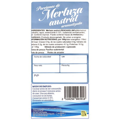 Merluza austral porci&oacute;n en bandeja Gourmar