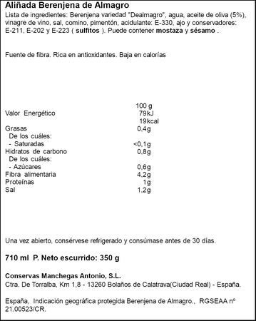 Berenjena almagro ali&ntilde;ada Antonio 350g