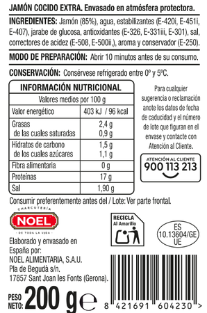 Jam&oacute;n cocido finas lonchas Alipende 200g