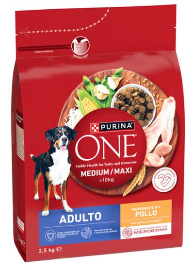 Alimento para perros PURINA ONE&reg; MEDIUM/MAXI >10kg Adulto Pollo y Arroz 2,5kg
