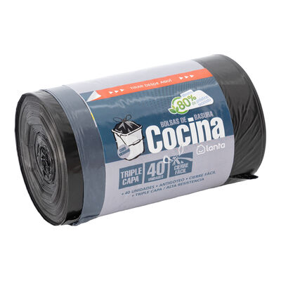 Bolsas de basura Lanta 40 uds 30 litros Cubo de cocina color negro