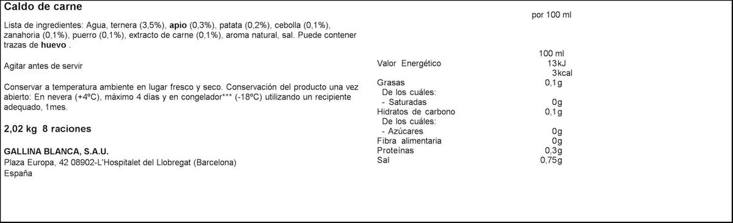 Caldo casero Gallina Blanca 1l pack 2 carne 100% natural