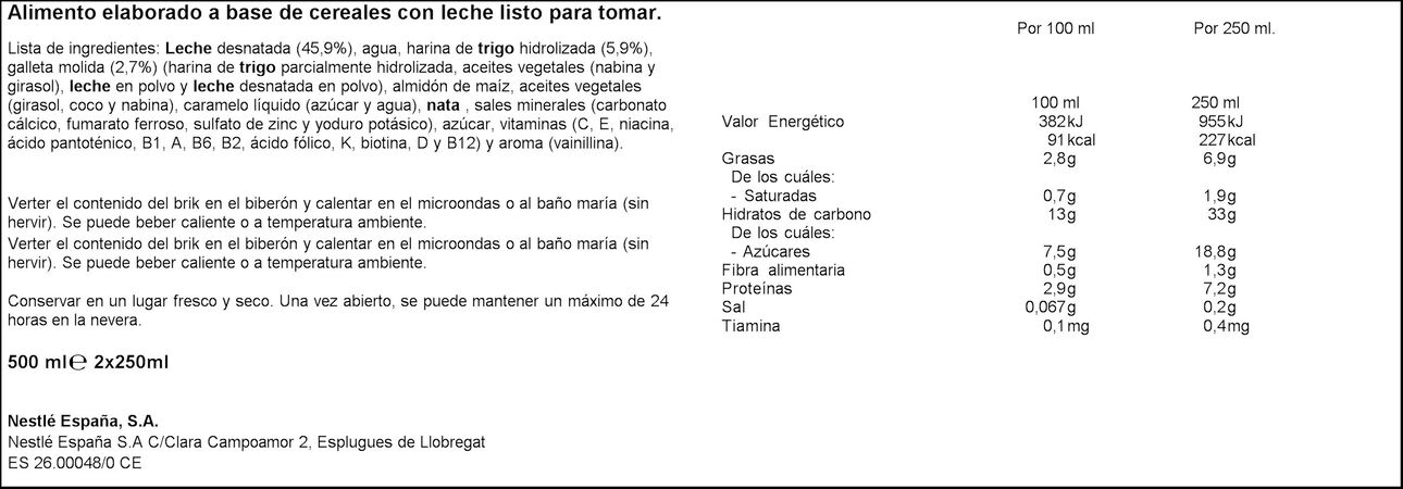 Papilla Nestlé leche cereales y galleta desde 6 meses