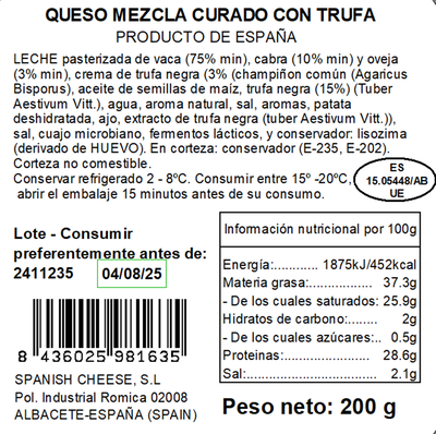 Queso mezcla curado La Leyenda 210 gr trufado