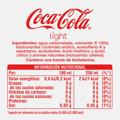 Refresco de cola sin azúcar sin calorías Coca-Cola 1,25l
