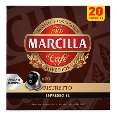 Caf&eacute; espresso ristretto intensidad 12 Marcilla 20 c&aacute;ps