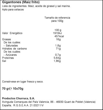 Ma&iacute;z frito Gigantones Churruca XXL 70g