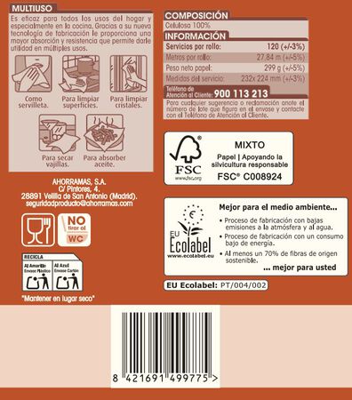 Papel de cocina rollo Lanta 27m ideal para fritos