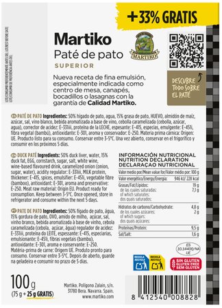 Pat&eacute; de pato Martiko bloc 75g