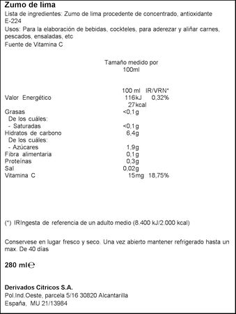 Zumo de lima Limasol 280ml