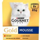 Comida h&uacute;meda para gato adulto Gourmet Gold Mousse con mix de pescados y carnes 8x85g