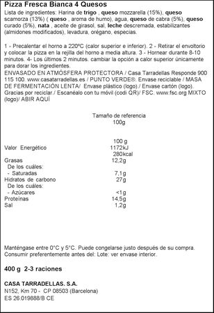 Pizza bianca Casa Tarradellas 400g 4 quesos