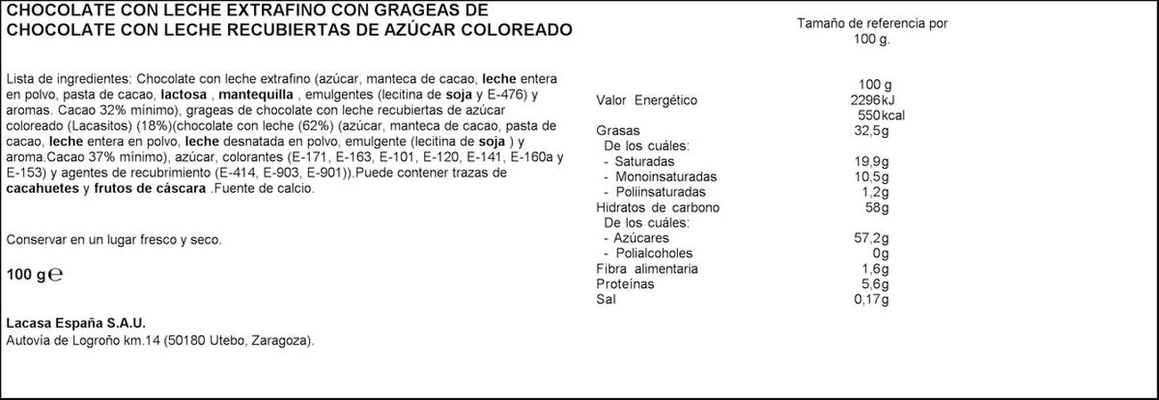 Chocolate con leche Lacasa 100g con lacasitos