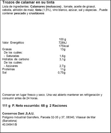 Trozos de calamar en su tinta Dani 68g