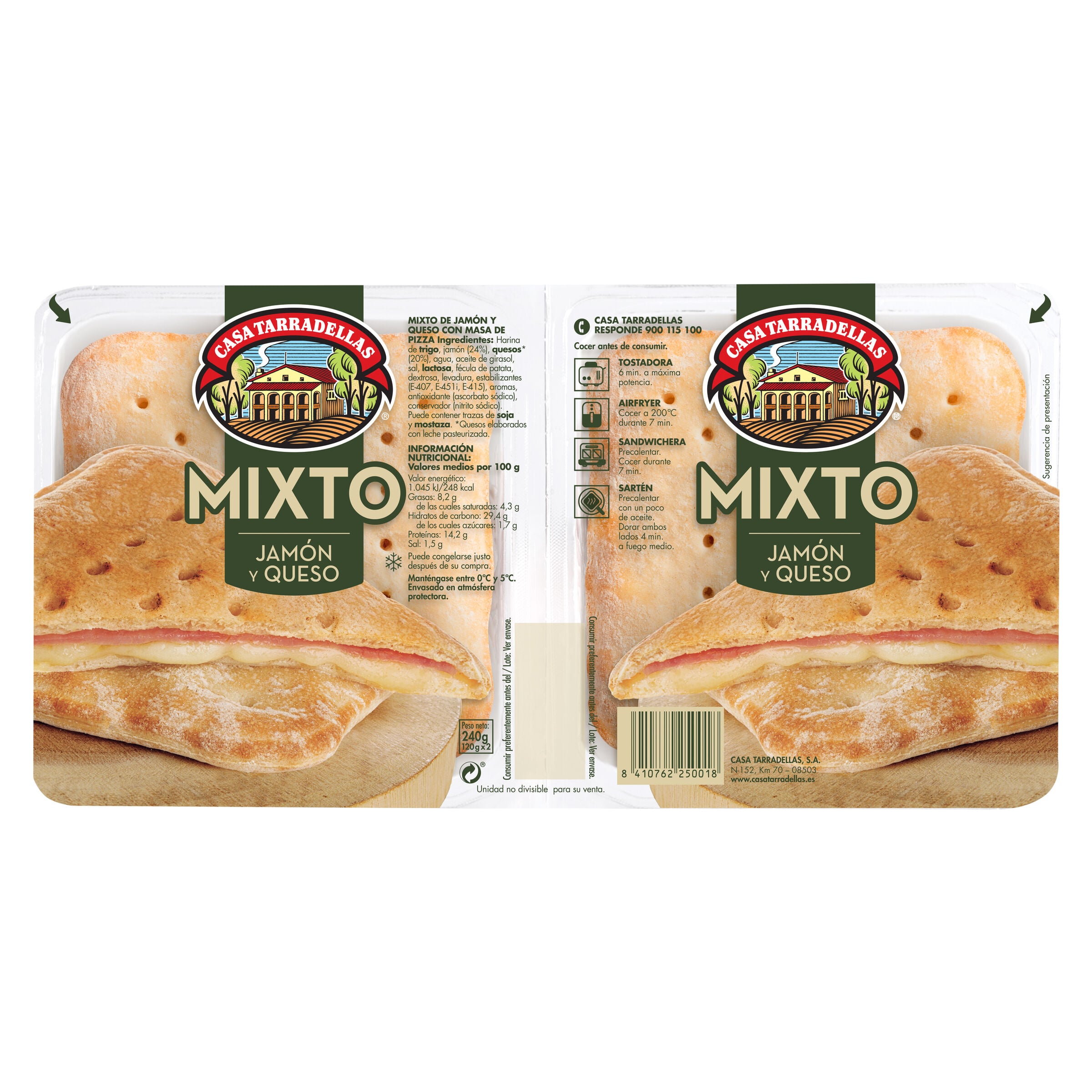 Sandwich Tarradellas pack 2 mixto jamon y queso