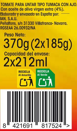 Tomate tumaca con ajo Alipende pack 2