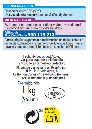 Yogur l&iacute;quido desnatado Alipende 1kg lima lim&oacute;n