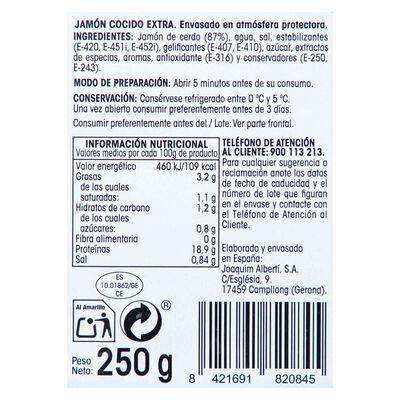 Jam&oacute;n cocido en lonchas calidad extra Alipende 250g