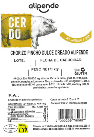 Chorizo pincho dulce Alipende