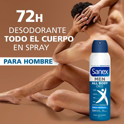 Desodorante en spray con protecci&oacute;n 72h para todo el cuerpo Men Sanex 150ml Fresh Defence