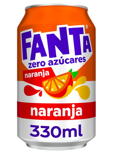 Refresco naranja Fanta lata 33cl zero az&uacute;cares