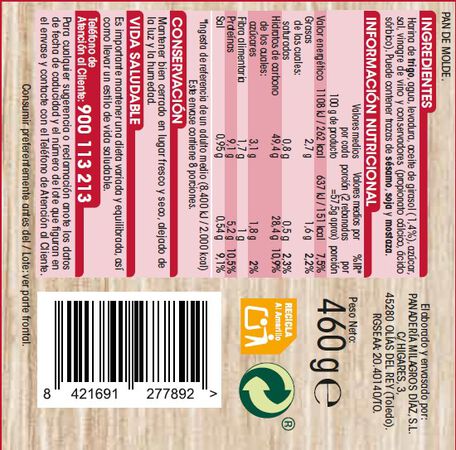 Pan de molde Alipende 460g blanco
