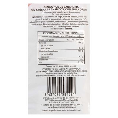 Bizcocho Laly zanahor&iacute;a 450g