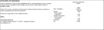 Chocolate negro Valor 250g 82% de cacao con almendras