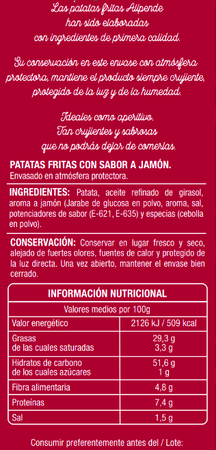 Patatas fritas onduladas sabor jam&oacute;n Alipende 150g