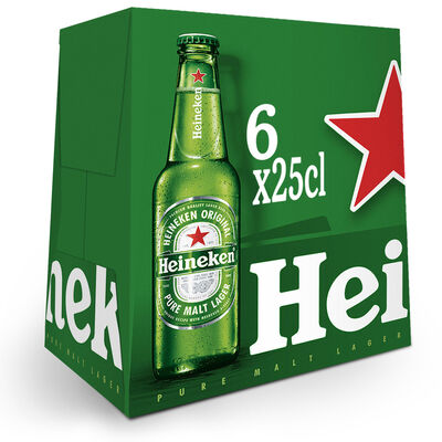 Cerveza rubia especial Heineken pack 6 botellas 25cl