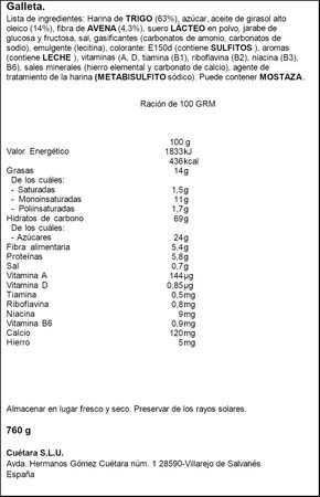 Galleta de fibra Tostarica de Cu&eacute;tara 760g