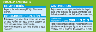 Estropajo con esponja Lanta 3 uds fibra verde