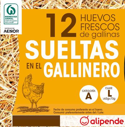 Huevos de gallinas sueltas en el gallinero Alipende 12u "clase l"