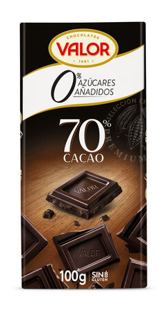Chocolate negro 70% cacao sin az&uacute;car a&ntilde;adido Valor 100g