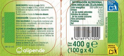 Postre a base de soja Alipende pack 4 vainilla