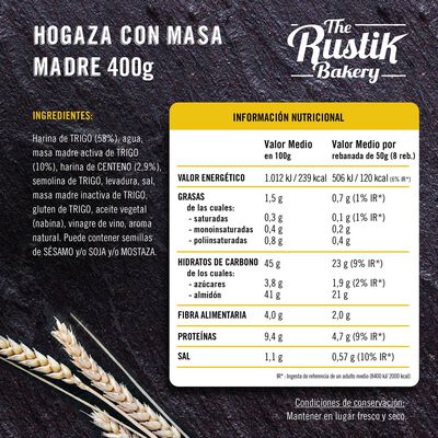 Hogaza de pan The Rustik Bakery 400g