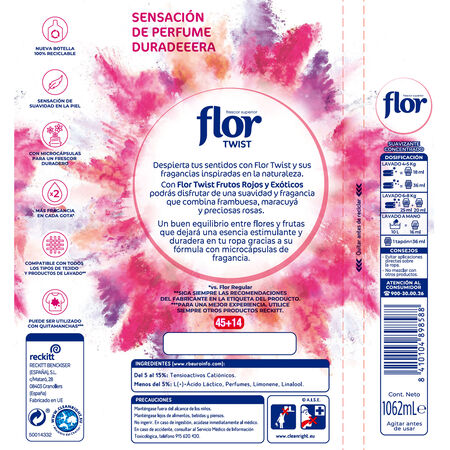 Suavizante Flor Twist 59 lavados Frutos Rojos