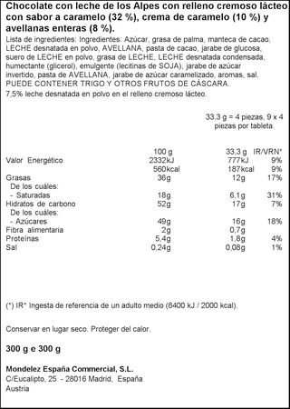 Chocolate con leche, caramelo y avellanas Milka 300g
