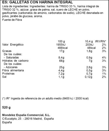 Galleta integral Marielu Fontaneda 520g