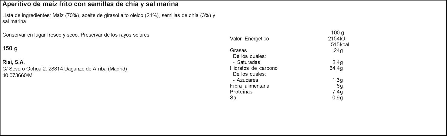 Snack risi maíz y chía sin gluten con sal Mios! 150g