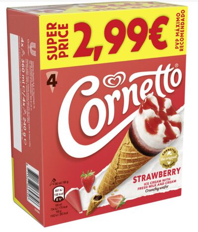 Helado Cornetto Frigo Fresa 4u