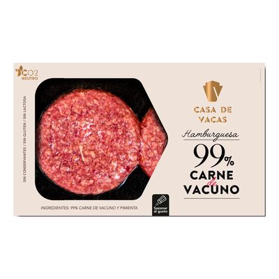 Hamburguesa 99% carne de vacuno Casa de Vacas 2x150 gr.