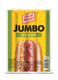 Salchichas tipo jumbo Oscar Mayer 350g con queso 4 piezas