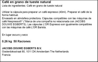 Caf&eacute; espresso ristretto intensidad 11 para m&aacute;quinas Nespresso L'Or 50 c&aacute;psulas