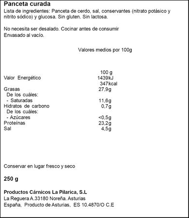 Panceta curada Famila pieza 250g