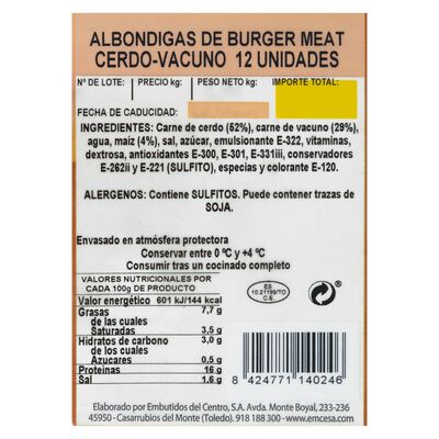 Alb&oacute;ndigas de cerdo y vacuno Emcesa 480g