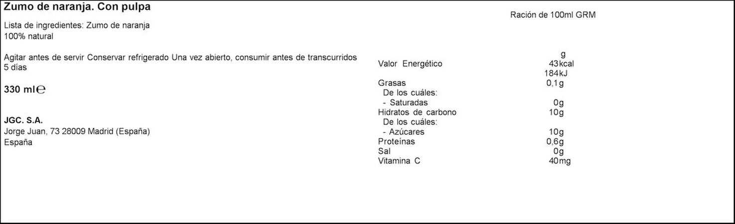 Zumo de naranja refrigerado La Huerta 330ml