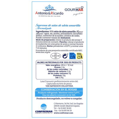 Suprema At&uacute;n Aleta amarilla Gourmar Bandeja