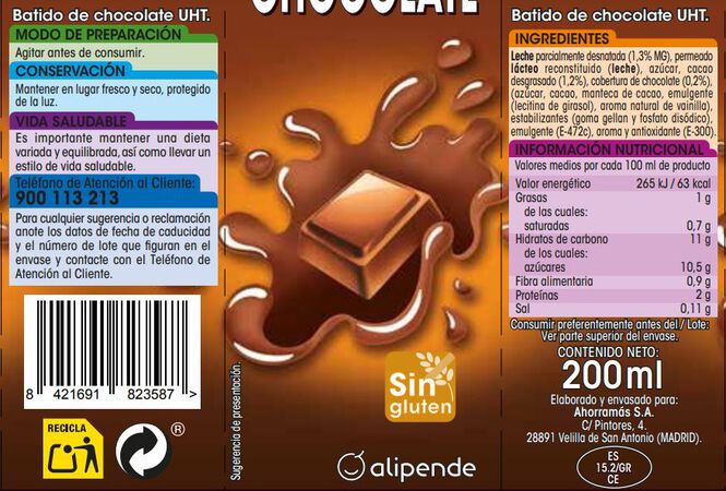 Batido Alipende 200ml pack 6 cacao